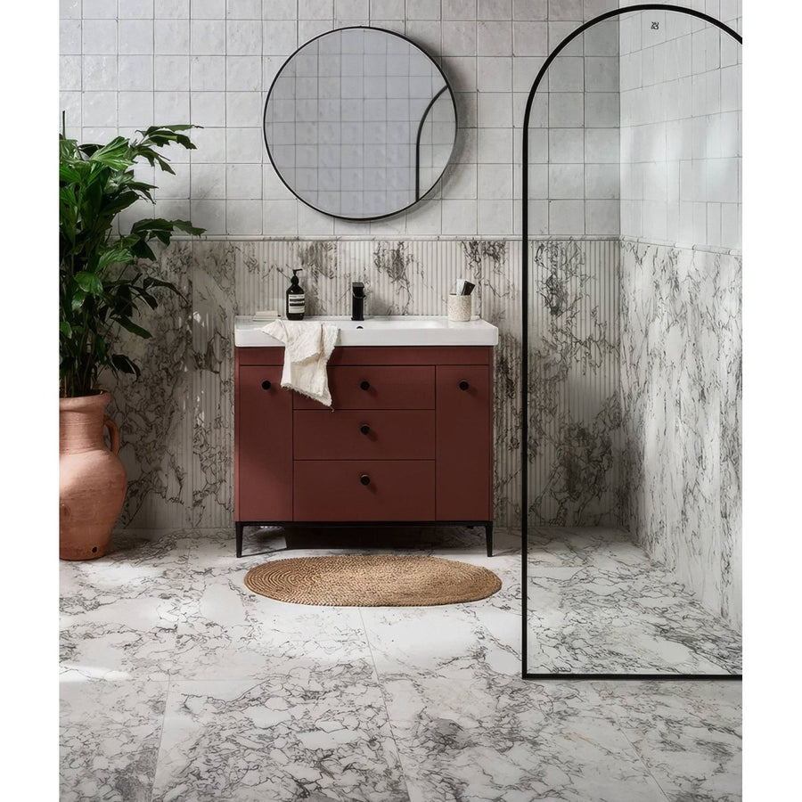 Palm Springs Porcelain Italiana Fluted in a bathroom setting
