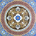 Ornate ceramic floor tile palmerston 36 tile set blue with blue and white floral motif and gold brown intricate patterns