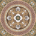Ornate ceramic floor tile set with intricate floral and celtic knot patterns in brown white gold and dark green palmerston 36