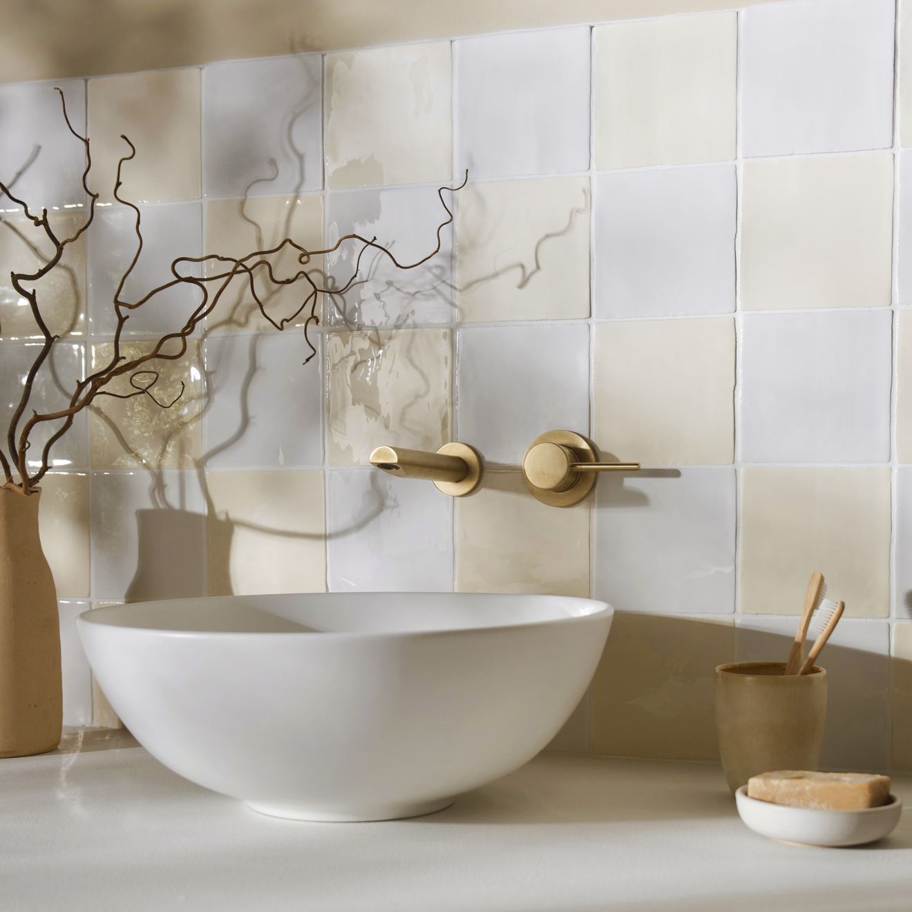 White ceramic bowl sink with sleek modern design and smooth surface featured in palomino field tile collection