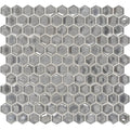 Panaji glass mosaic silver hexagonal glass tile with subtle metallic sheen and slightly textured surface