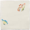 Cream-colored ceramic tile Pandora white and azure angel pastel on cotton with hand-painted orange green and blue yellow butterflies
