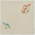 Cream-colored ceramic tile pandora white and azure angel pastel on palomino with hand-painted orange green and blue yellow butterflies