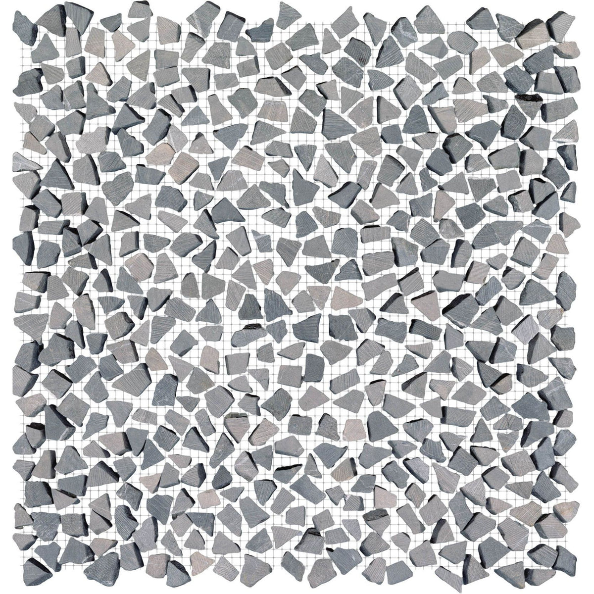 Gray paradise tiny broken edge negro mosaic tile with irregular textured stone fragments arranged in a grid pattern