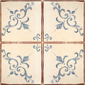 Cream-colored ceramic Paris Isabelle terracotta tile with blue ornate floral patterns and rustic brown border