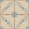 Four-square vintage-style ceramic tile set paris sandrine with distressed beige surface and faded teal floral patterns