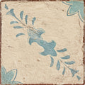 Vintage-style paris sandrine square tile with textured off-white surface and faded blue floral patterns
