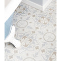 Patterned parisian chic porcelain paix floor tiles with light gray and beige floral design in ceramic material