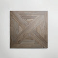 Gray wood-effect square wall panel parquet khaki with a geometric cross pattern for modern interior decor