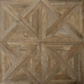 Rustic wooden floor tile parquet khaki with geometric parquet pattern in warm brown tones for interior flooring