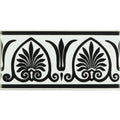 Parthenon jet black on brilliant white decorative tile with black and white leaf motifs in symmetrical arched frames