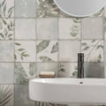 White ceramic sink with a sleek modern design and matte black faucet for the patchwork botanical iris 60x30cm product