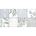 Patchwork Botanical Iris 60x30cm decorative wall tile with muted gray and white squares featuring green leaf patterns