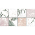 Patchwork botanical rose ceramic tiles 60x30cm in soft pink white and muted green with vintage leafy prints