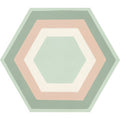 Hexagonal patisserie porcelain tile with concentric rings in muted sage green blush pink and cream colors