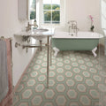 Mint green clawfoot bathtub patisserie porcelain rose mint with white porcelain feet and chrome fixtures