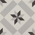 Gray and black patterned Patisserie Sucre 1 ceramic tile featuring a geometric floor design with a central star