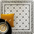 Mustard yellow velvet pillow featuring the patisserie sucre 1 patterned tile design for decorative use
