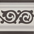 Patisserie sucre border tile in black and white features ornamental vintage floral patterns with horizontal stripes