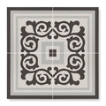 Gray and black patisserie sucre corner patterned tile featuring a square design with swirling floral motifs