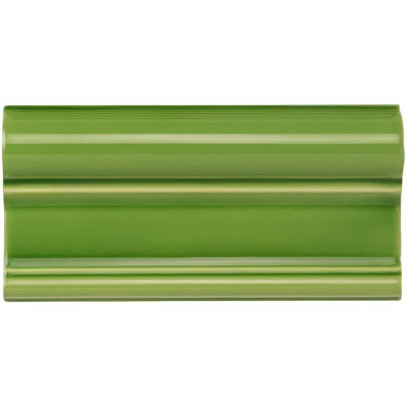 Pavilion green victoria moulding glossy olive green ceramic tile with smooth curved profile and three horizontal ridges