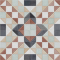 Geometric mosaic tile panel pavilion porcelain russet red with repeating star pattern in terracotta sage green beige and charcoal gray