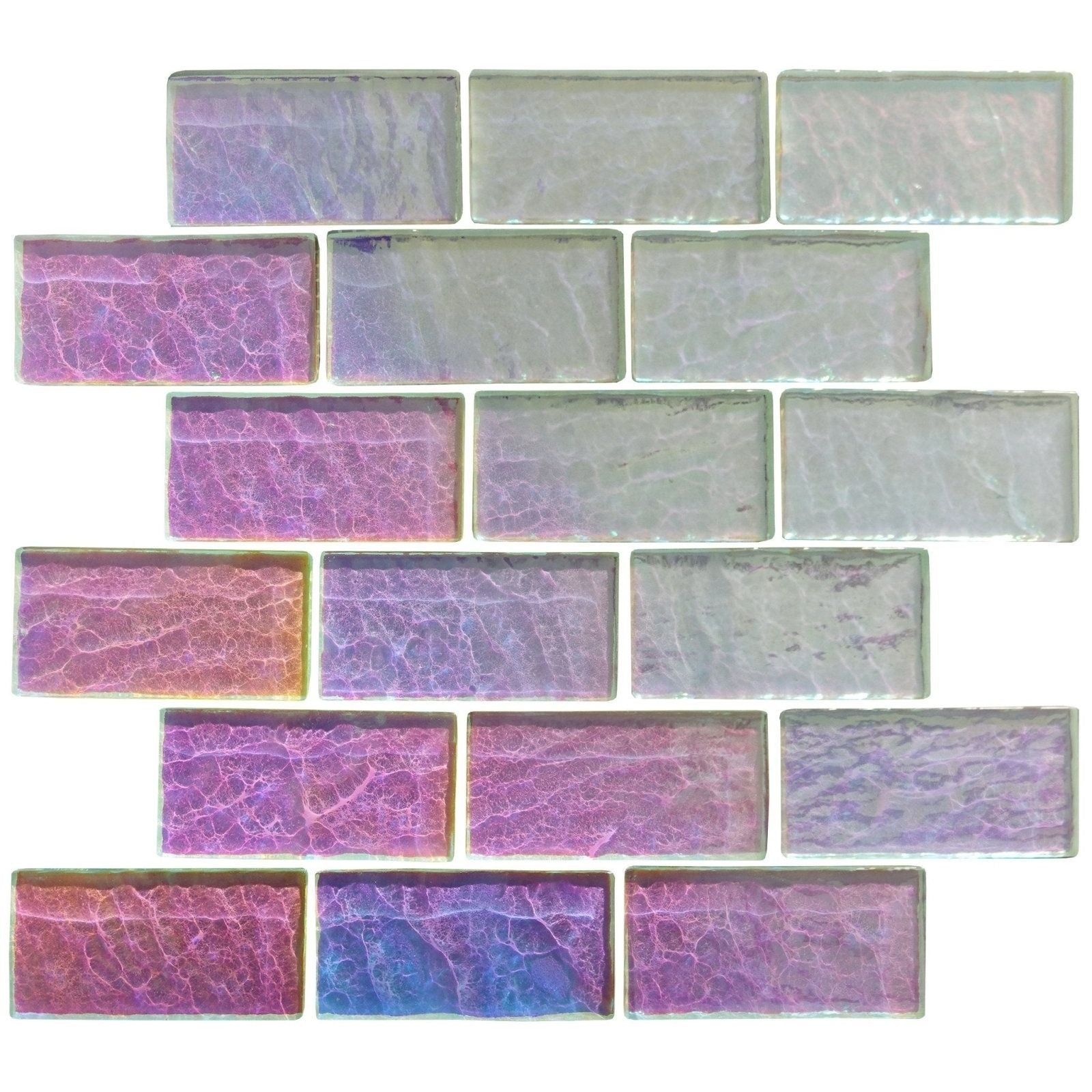 Pearl gloss mosaic radiance iridescent glass mosaic tiles with crackled marble finish in purple pink and blue shades