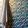 Pearl scale clear iridescent blue and gold fish-scale ceramic tiles with glossy finish for decorative use