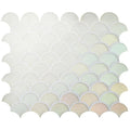 Pearl scale frosted delicate iridescent fish scale mosaic tile in soft pastel hues of white pale green and cream