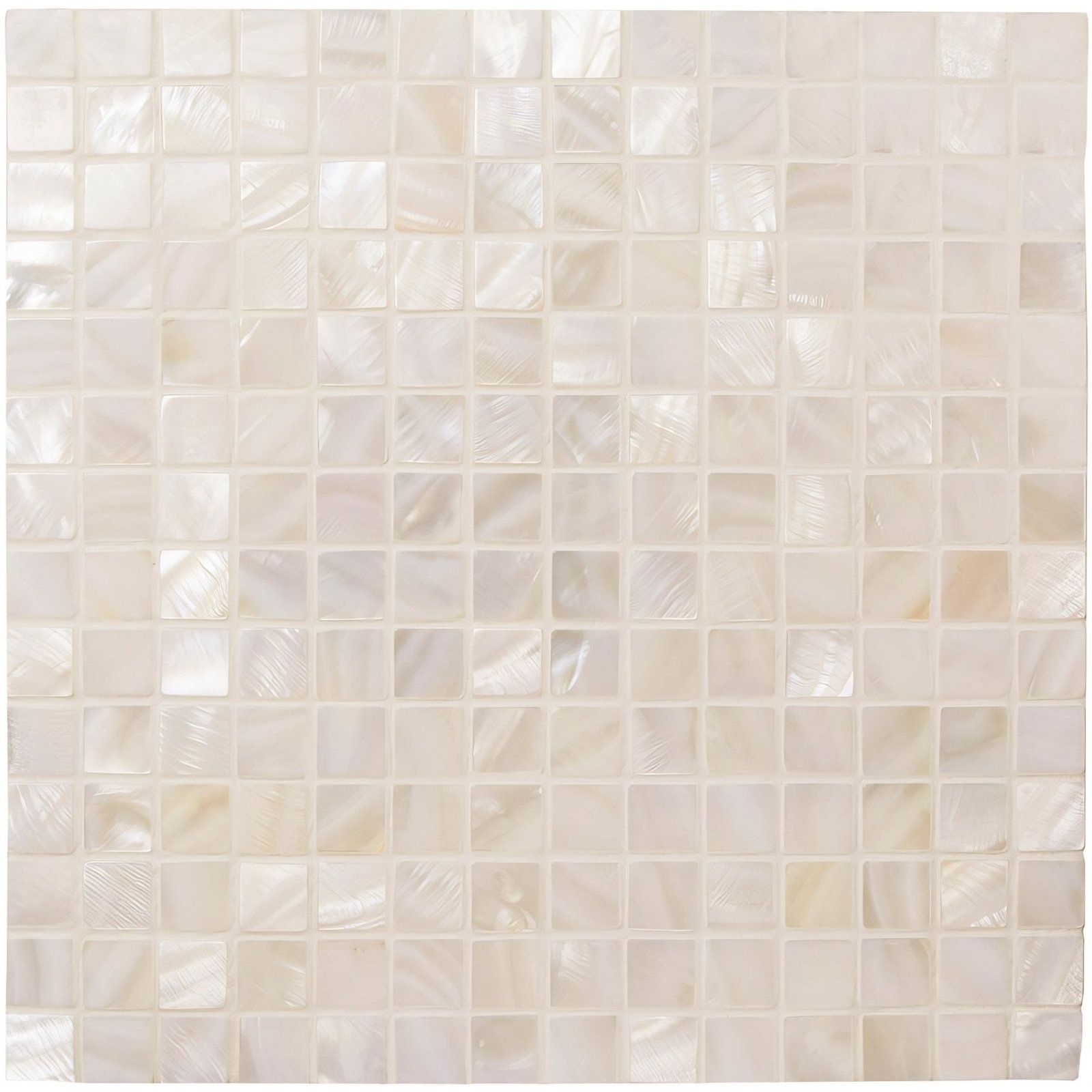 Ivory-colored square pearl shell mosaic tile made of mother-of-pearl with a subtle iridescent sheen