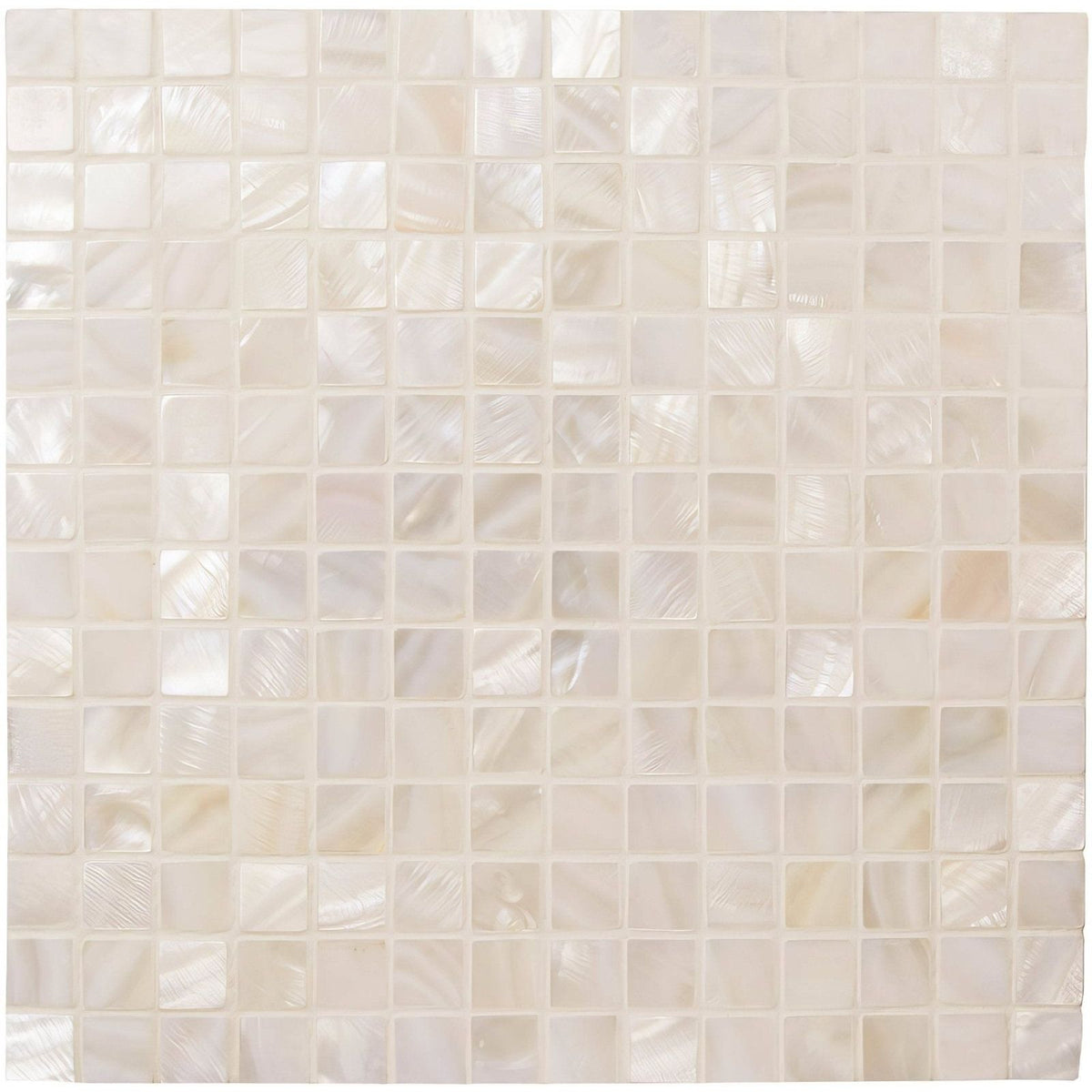 Ivory-colored square pearl shell mosaic tile made of mother-of-pearl with a subtle iridescent sheen