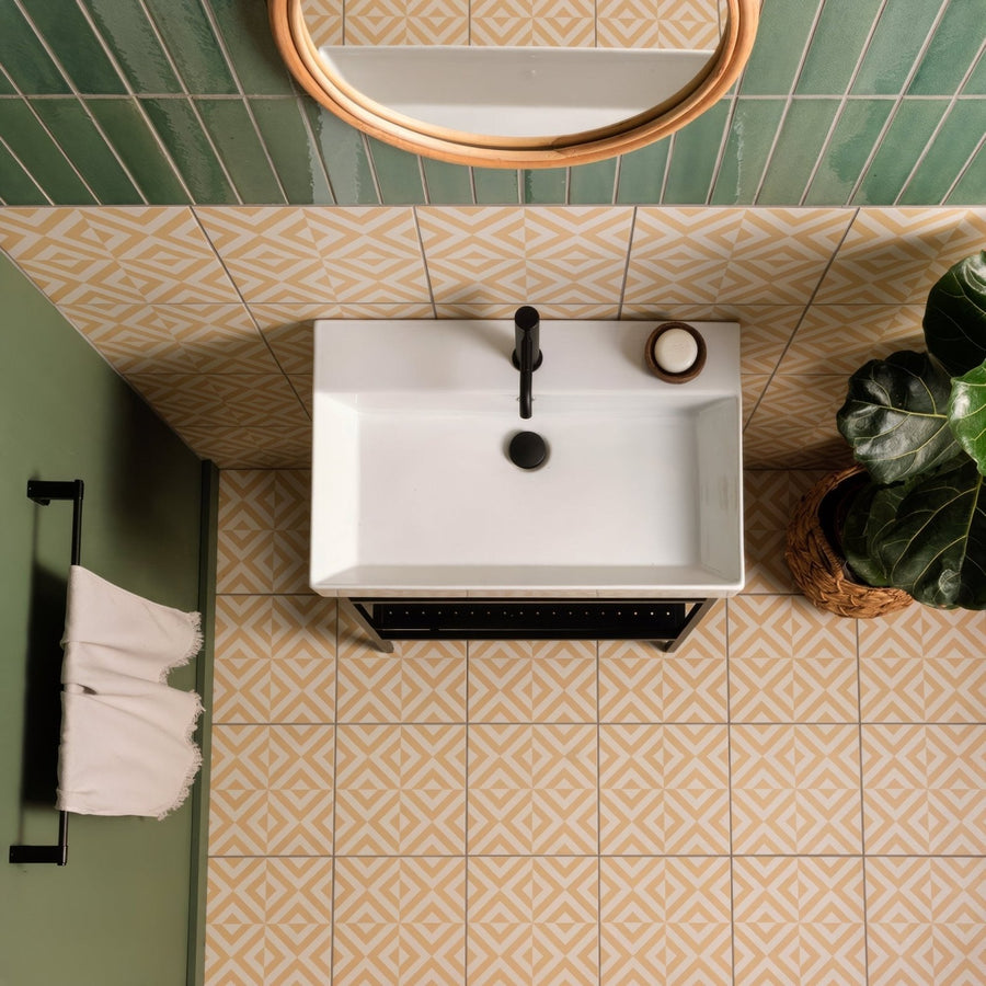 Penshaw Yellow On Chalk in a bathroom setting