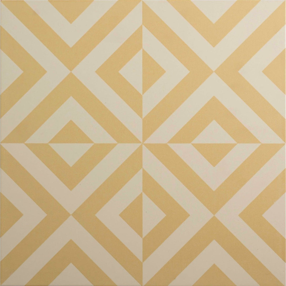 
Penshaw yellow on chalk geometric patterned tile with intersecting yellow and cream diamond shapes in a repeating design
