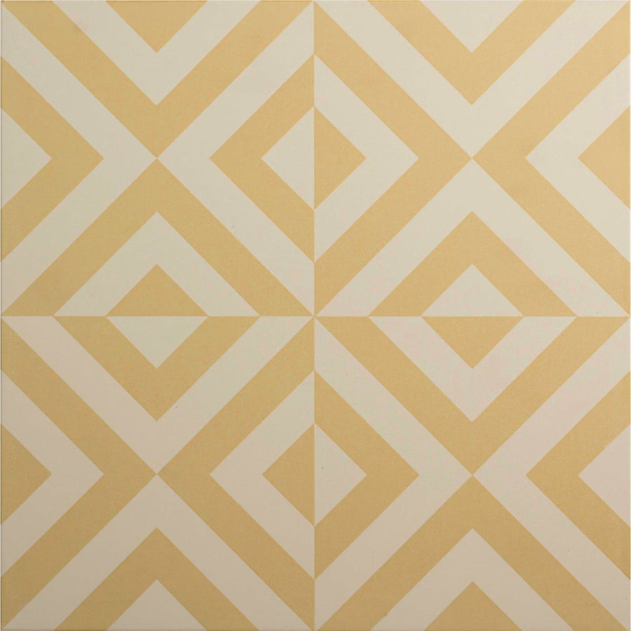 Penshaw yellow on chalk geometric patterned tile with intersecting yellow and cream diamond shapes in a repeating design