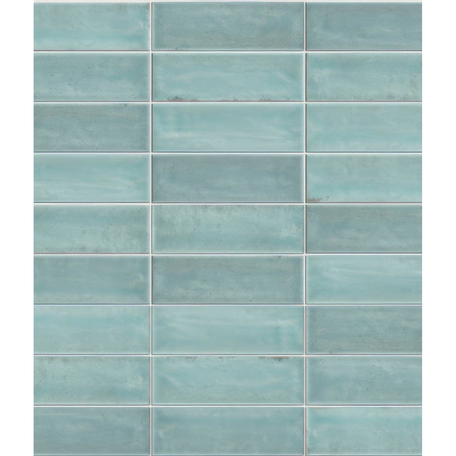Petite porcelain gloss sky teal rectangular ceramic tiles with subtle matte finish and natural tone variations