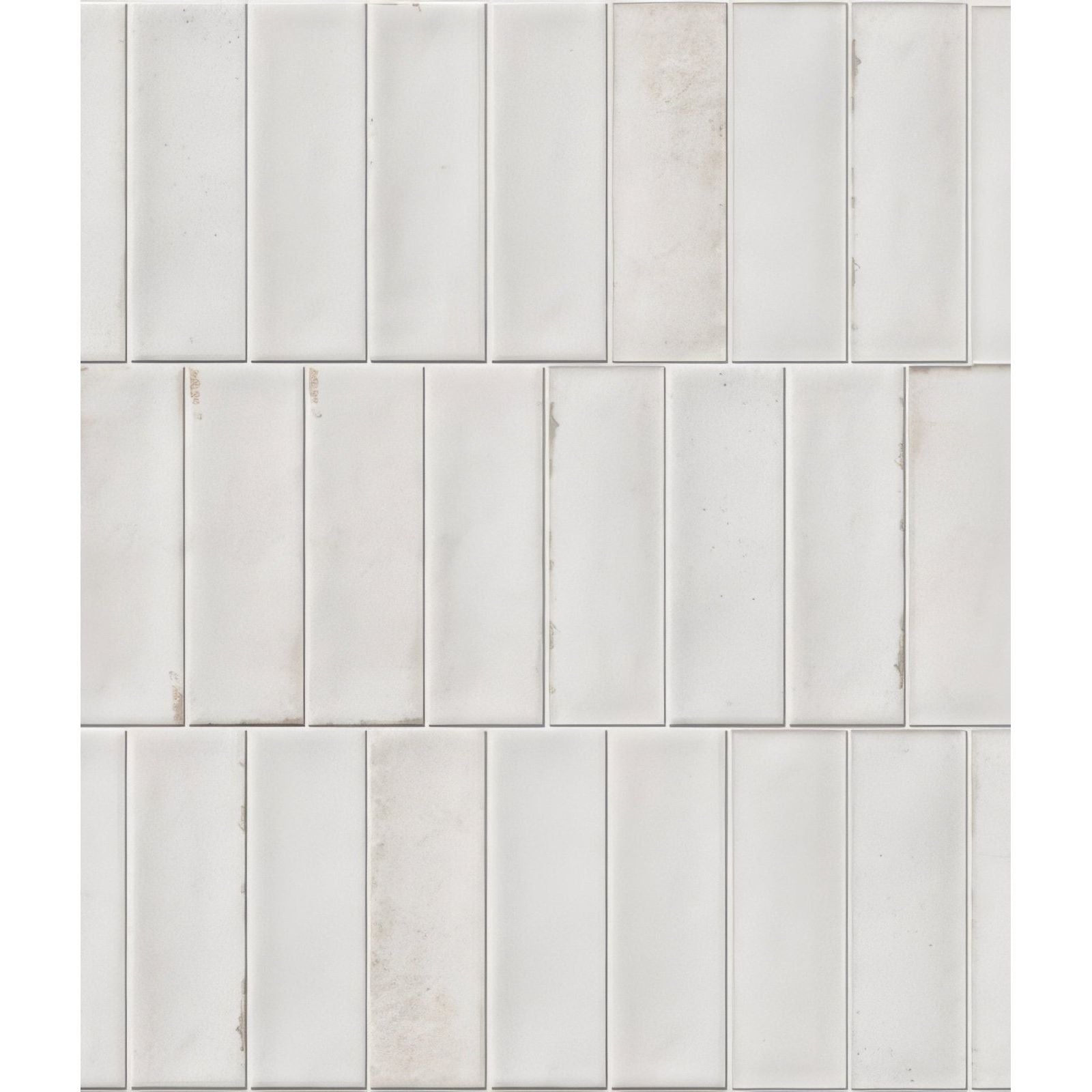White rectangular marble porcelain tiles arranged vertically featuring petite porcelain gloss white finish