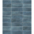 Blue-gray rectangular petite porcelain matt blue ceramic tiles with textured rustic finish arranged in grid pattern