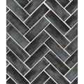 Petite porcelain matt graphite dark gray herringbone tiles with textured concrete finish and white grout lines
