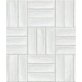 Petite porcelain matt white rectangular mosaic tile with subtle wood-grain texture in interlocking herringbone pattern