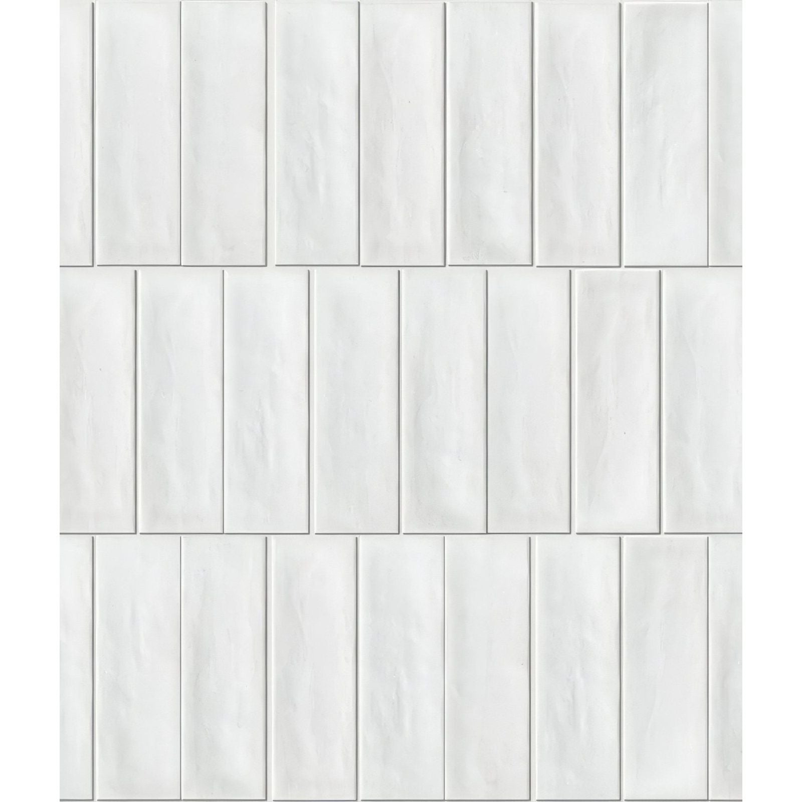 White rectangular petite porcelain matt white ceramic tiles with subtle matte finish arranged in vertical rows