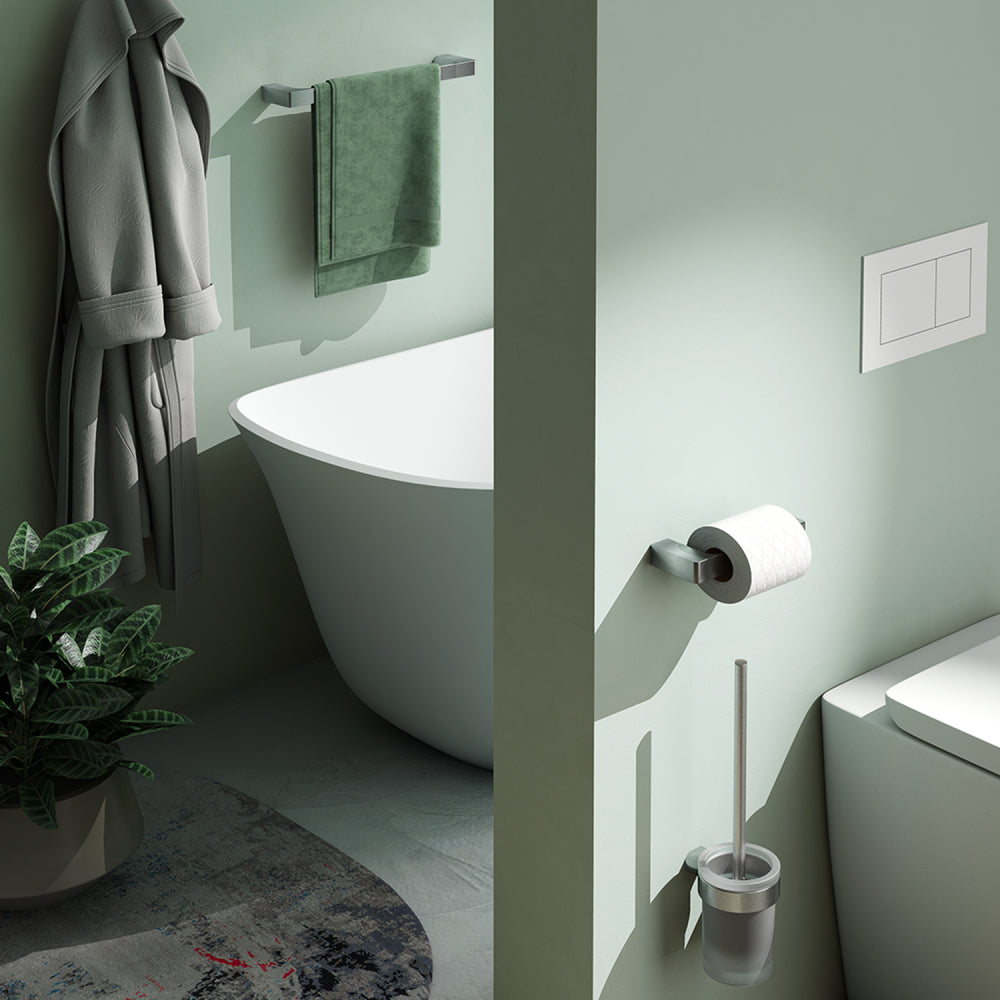 Pirenei WC Brush Set Wall Mounted in Brushed Nickel - Origins Living, view 2