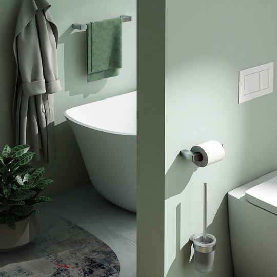 Pirenei WC Brush Set Wall Mounted in Brushed Nickel - Origins Living