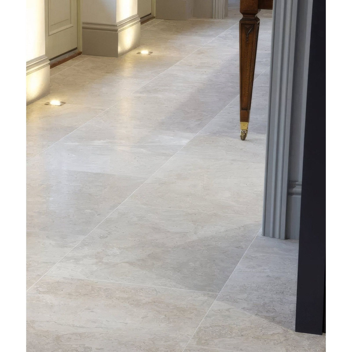 Light beige piccadilly limestone floor tiles with subtle veining and polished honed finish 60 x 90cm