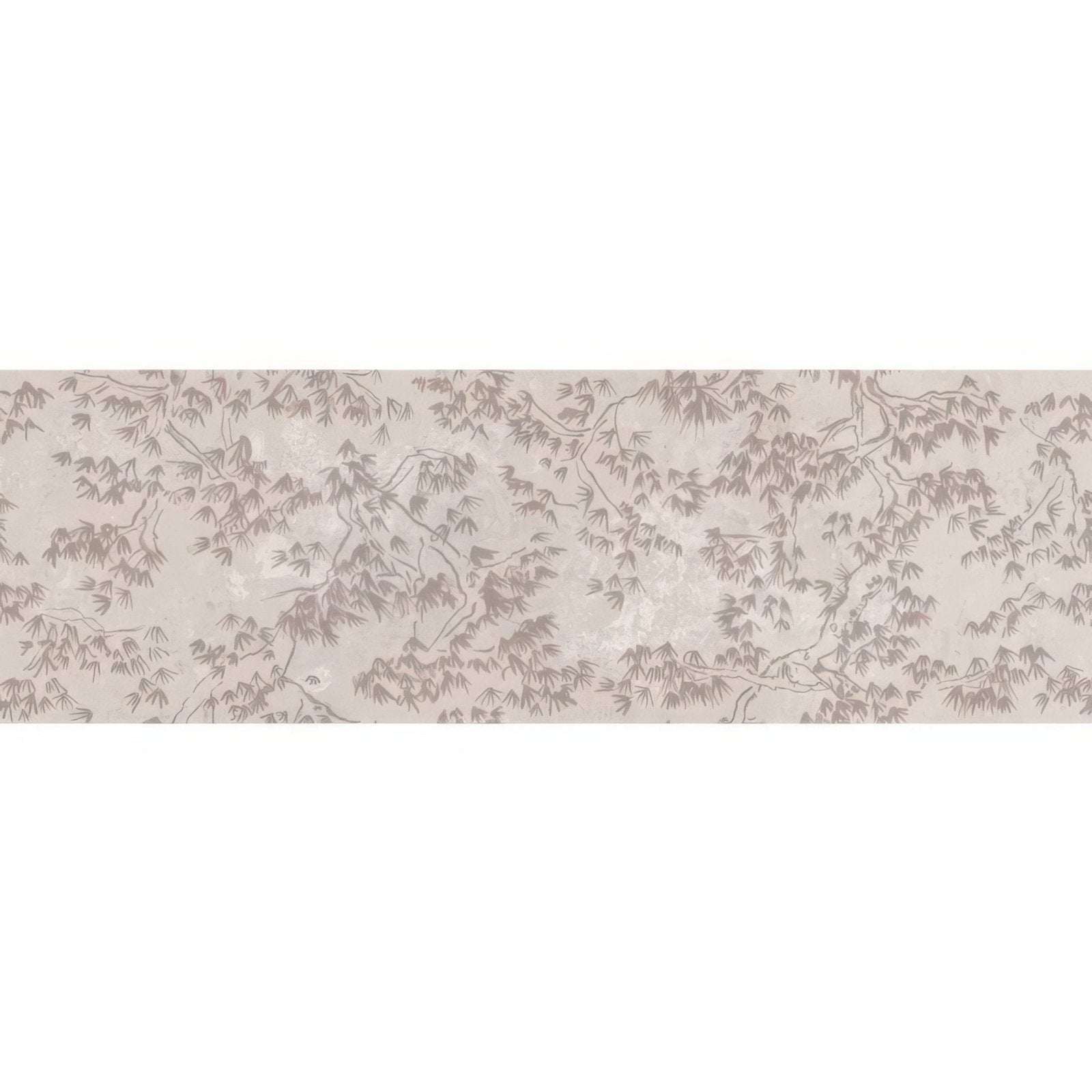 Beige eastern mist pine single tile wallpaper with a delicate repeating pattern of stylized gray bamboo branches