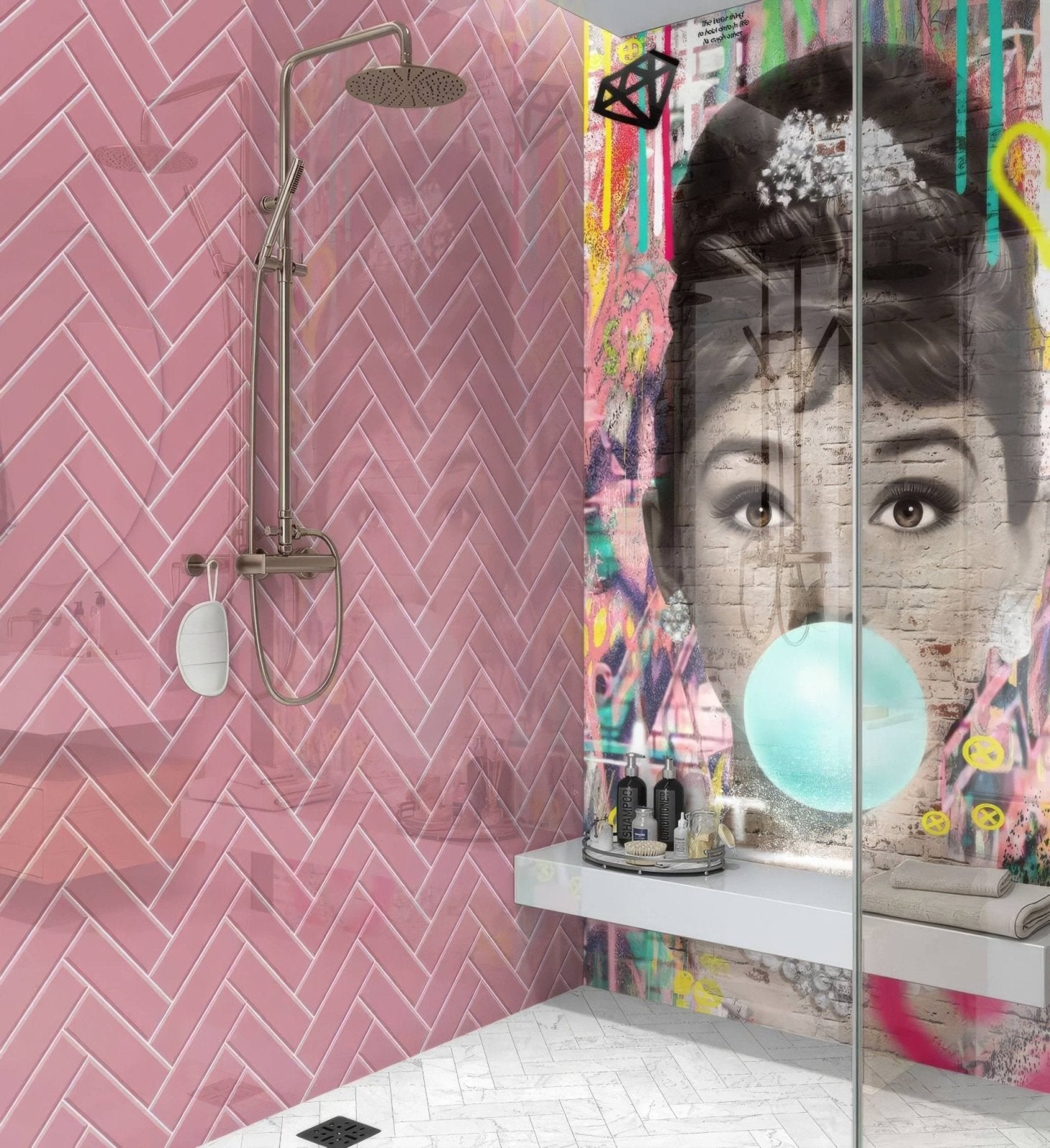 Pink Herringbone Shower Panel