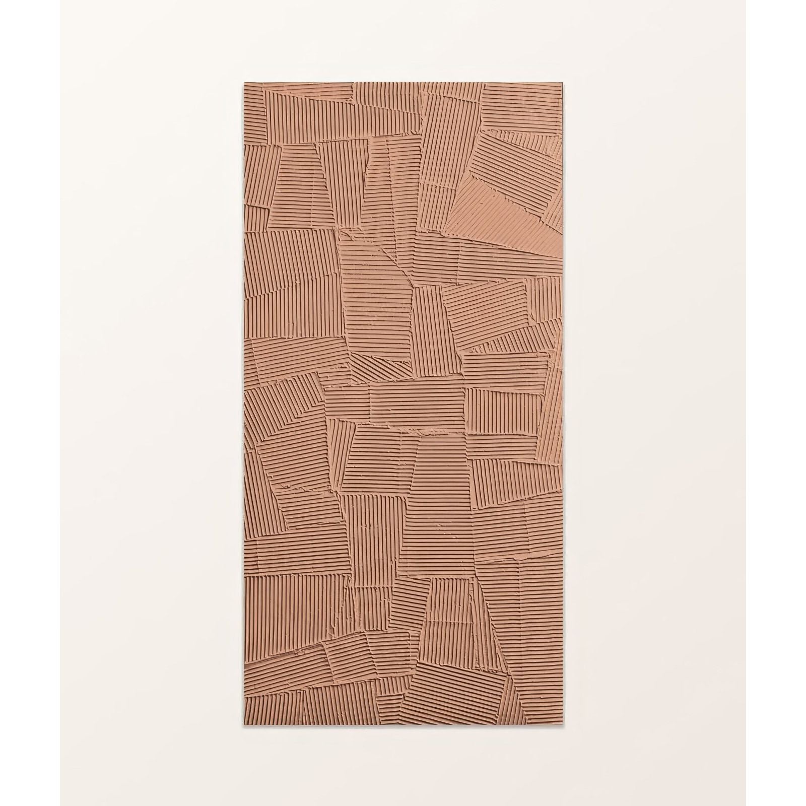 Tan textured plastercraft calco porcelain cipria wall art with raised geometric ribbed rectangular panels