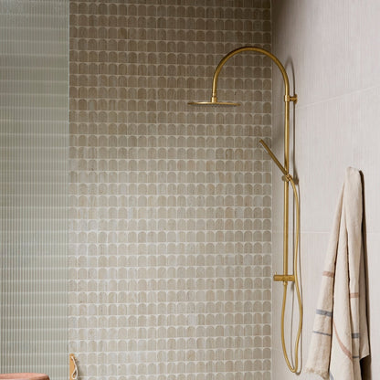 Plastercraft Linea Mano Porcelain Ecru Textured and Zahara Arch Mosaic