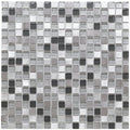 Platinum 135 glass metal mix mosaic tile in silver and gray featuring clear frosted metallic and glittery glass squares