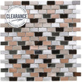 A modern platinum 140 glass metal mix mini brick mosaic panel with metallic rose gold silver and matte black tiles