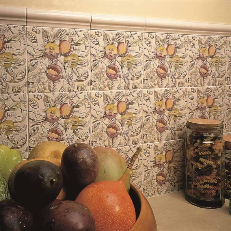 Pomegrantate Decorative Tile On County White